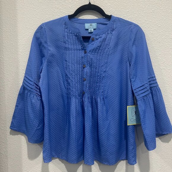 CeCe Women's Ruffle 3/4 Sleeve Button Blouse - Picture 1 of 5